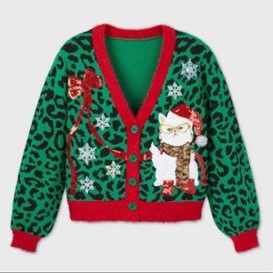 33 Degrees Target Santa Cat Ugly Sweater Holiday Cardigan